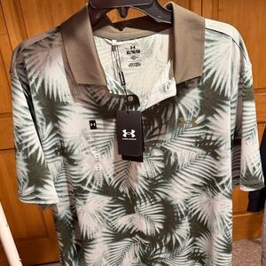 Under Armour Men's Olive Green Palm-Print Performance Polo